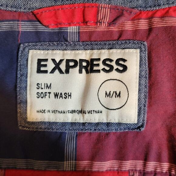 Express Red Blue Buffalo Plaid Flannel Shirt Sz M Soft Wash Cotton Gorpcore - Picture 6 of 10